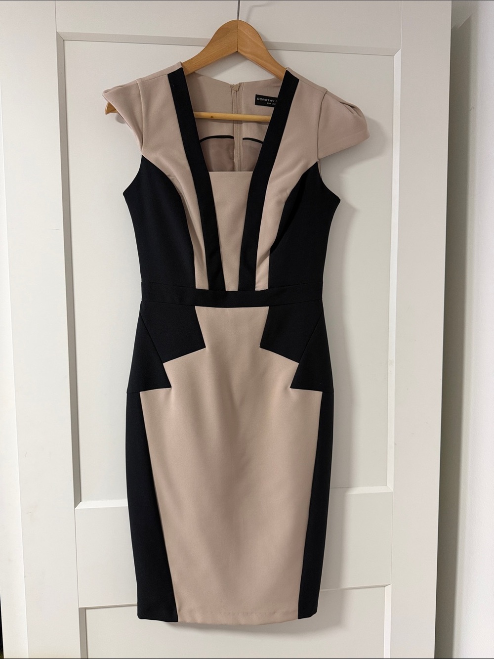 Dorothy Perkins Black & Beige Panelled Midi Dress